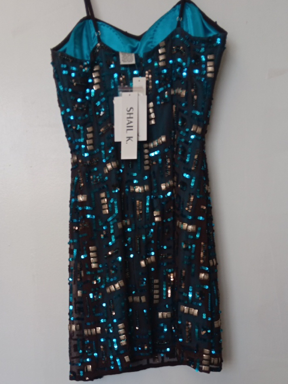 Teal And Gold Sequin Cocktail Dress